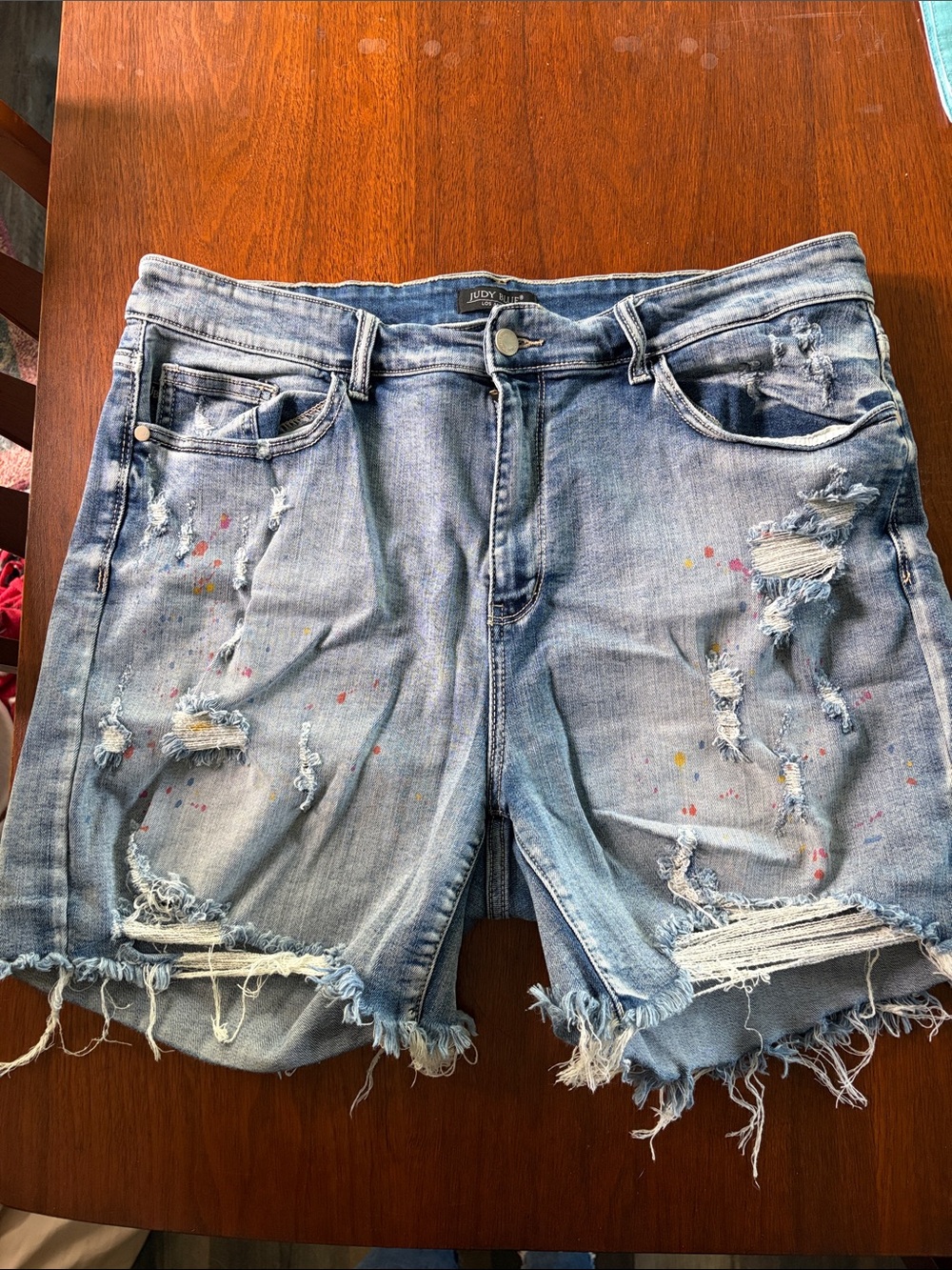 Judy Blue Light Wash Distressed Jean Shorts with Colorful Paint Dots